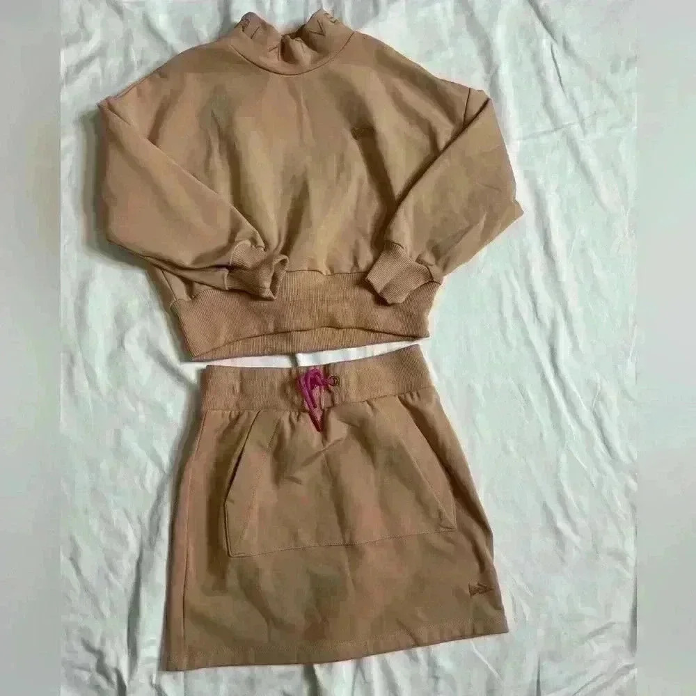 River Island RI Active Rihanna Girls Size 5-6 Two Piece Skirt Set Tan
